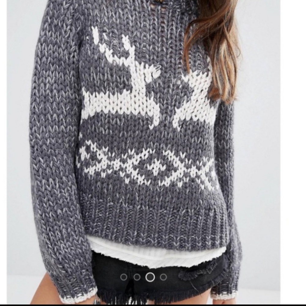 Free People Small Petite Reindeer Sweater